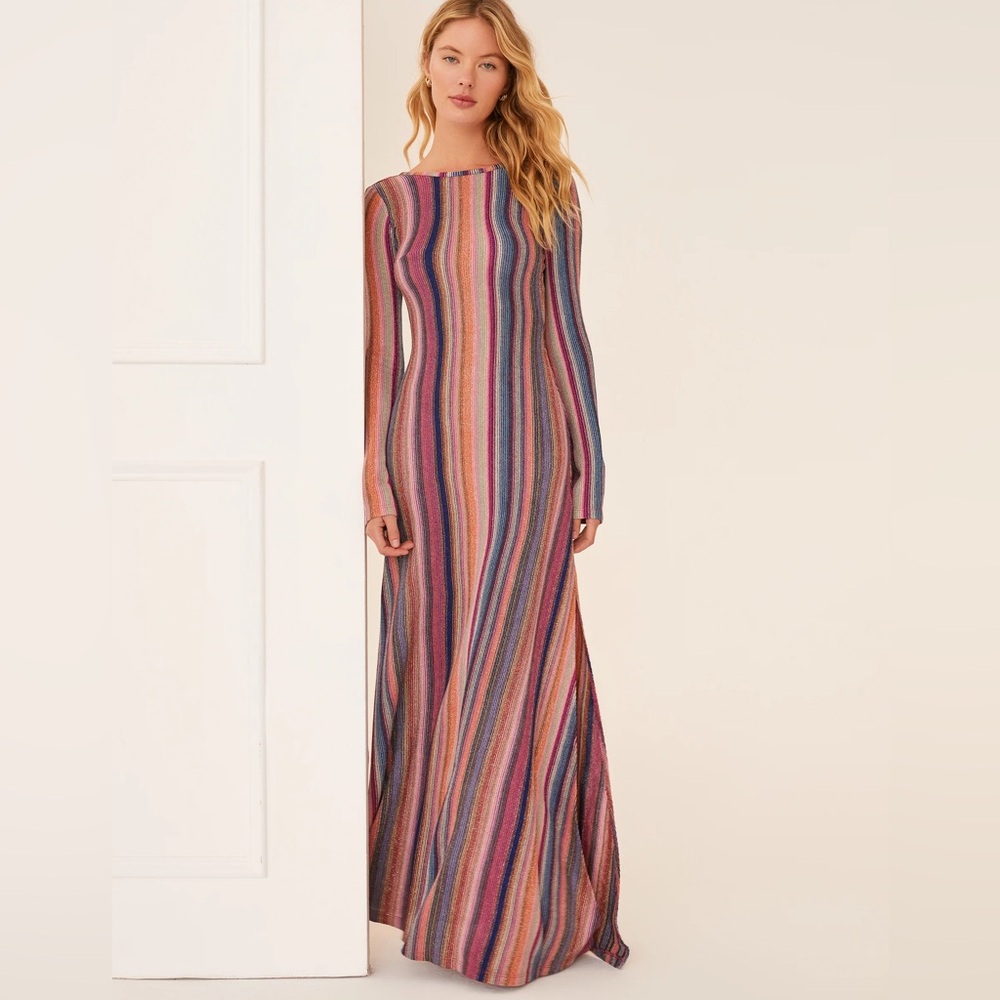 Something Navy Lurex Striped Reversible Dress in Rainbow